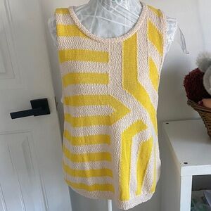 Anthropologie Yellow and Cream Geometric Sleeveless  Sweater